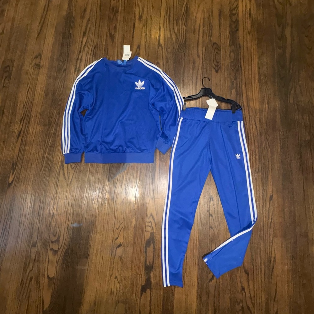adidas Blue 3-Stripe Women Sweatpants & Jogger Top Set